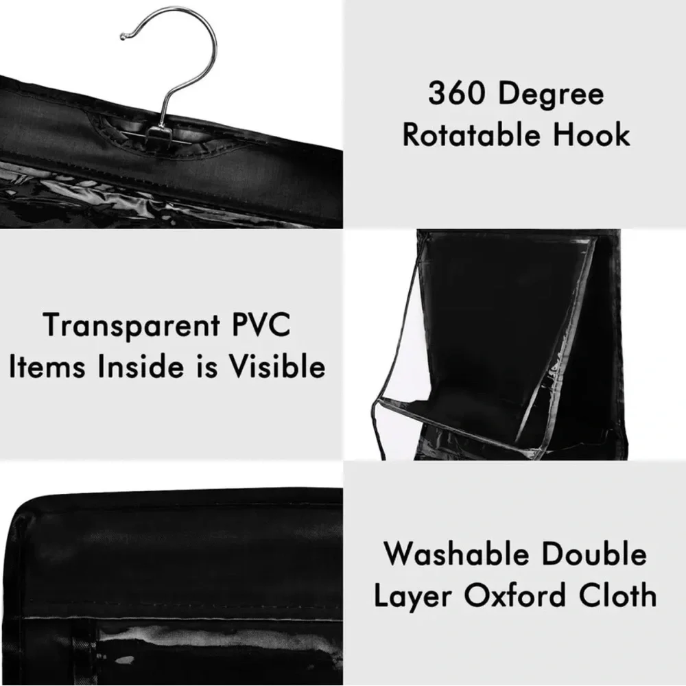 Black Bag Hang Organizer 6 Pockets Foldable Oxford Cloth Storage Closet Bedroom